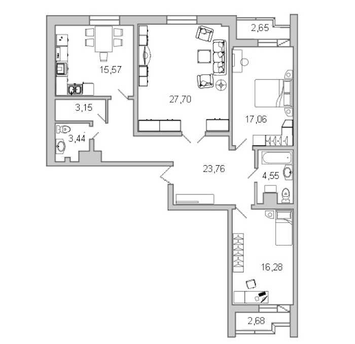 Трехкомнатная квартира в Л1: площадь 113.7 м2 , этаж: 13 – купить в Санкт-Петербурге